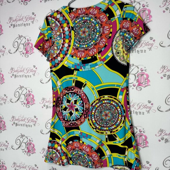 Sunny Taylor dress psychedelic bright groovy paisley circles boho print - Picture 2 of 8